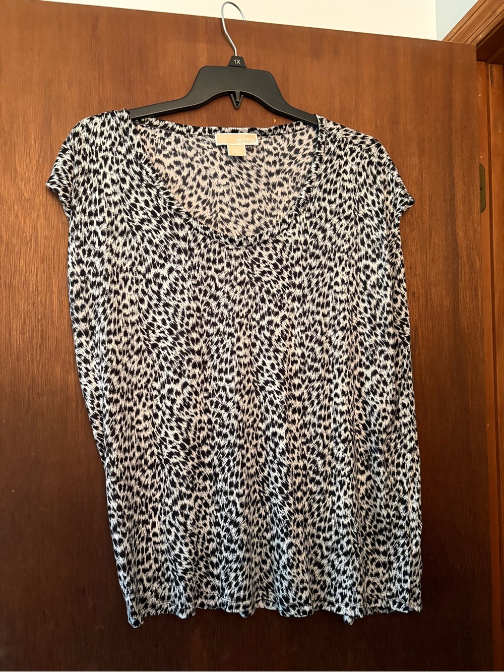Michael Kors Black and White Animal Print Scoop Neck Top